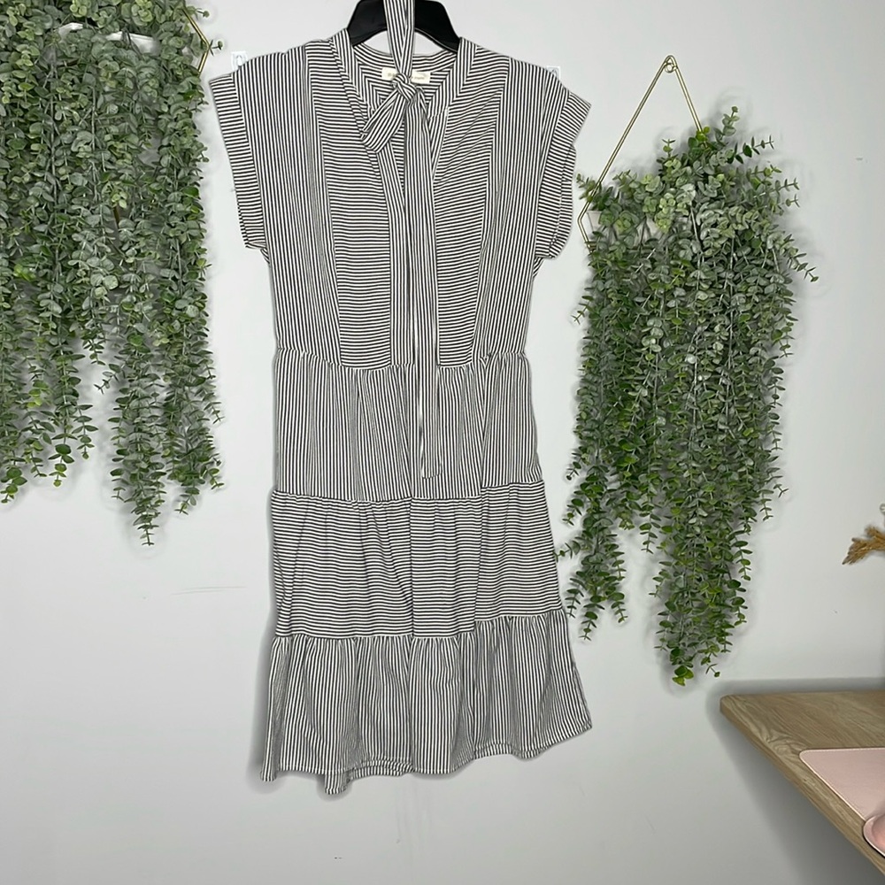 Blue and white striped dress with belt